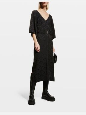 Ganni Black Midi Dress with Subtle Jacquard